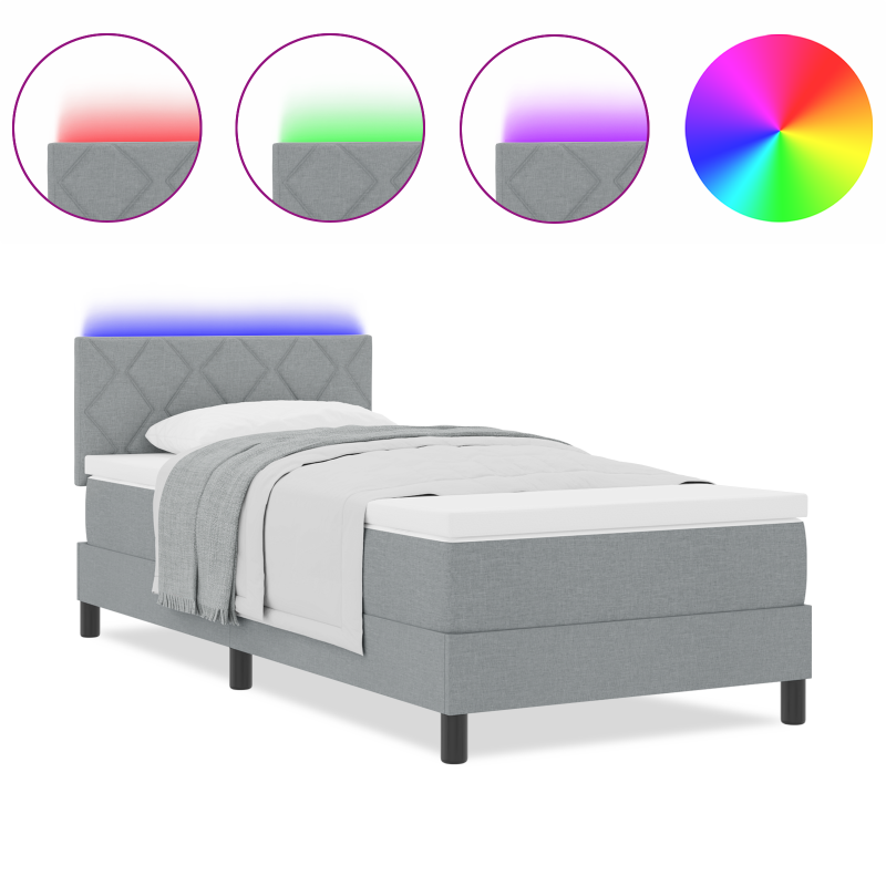 Boxspringbett mit Matratze & LED Hellgrau 100x200 cm Stoff