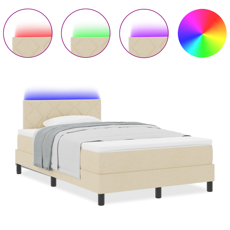 Boxspringbett mit Matratze & LED Creme 120x200 cm Stoff