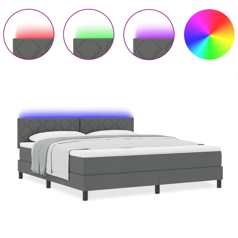 Boxspringbett mit Matratze & LED Dunkelgrau 180x200 cm Stoff