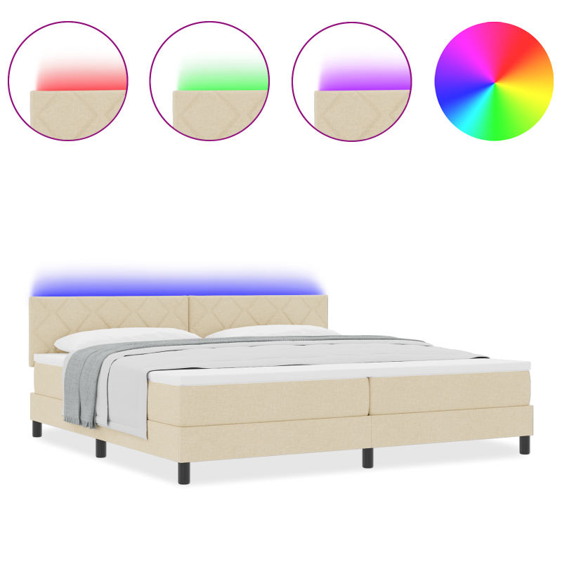Boxspringbett mit Matratze & LED Creme 200x200 cm Stoff