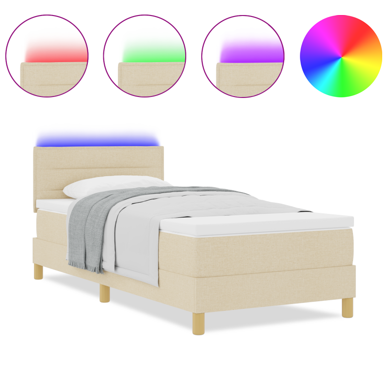 Boxspringbett mit Matratze & LED Creme 90x190 cm Stoff