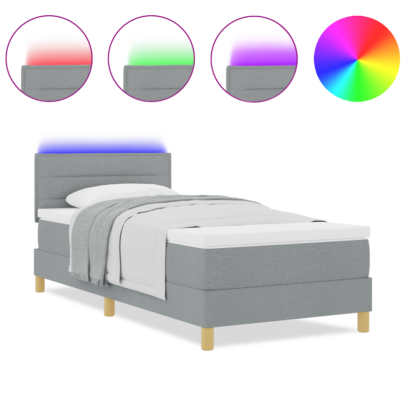 Boxspringbett mit Matratze & LED Licht Grau 90x200 cm Stoff