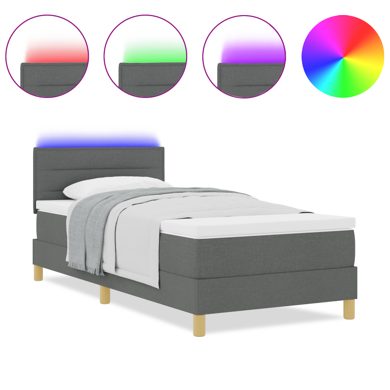 Boxspringbett mit Matratze & LED Dunkelgrau 90x200 cm Stoff