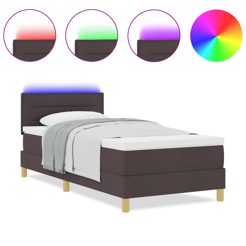 Boxspringbett mit Matratze & LED Dunkelbraun 90x200 cm Stoff