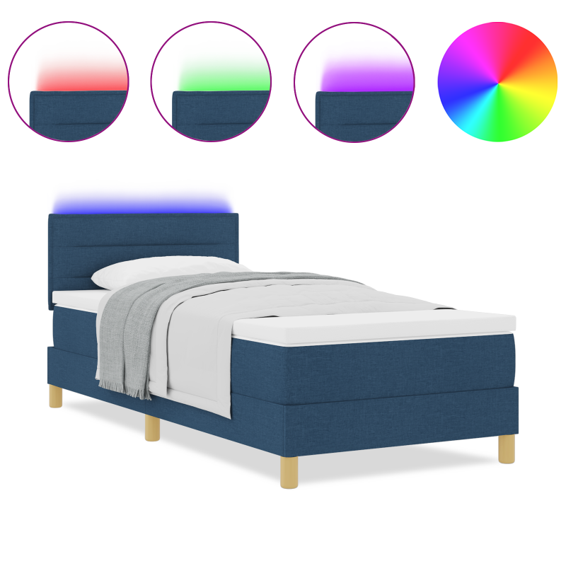 Boxspringbett mit Matratze & LED Blau 90x200 cm Stoff