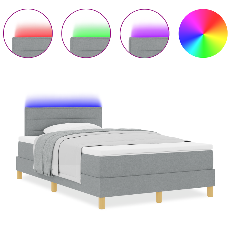 Boxspringbett mit Matratze & LED Licht Grau 120x200 cm Stoff