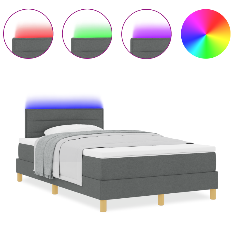 Boxspringbett mit Matratze & LED Dunkelgrau 120x200 cm Stoff