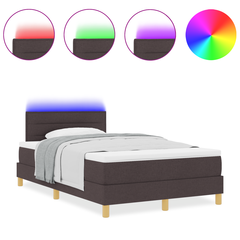Boxspringbett mit Matratze & LED Dunkelbraun 120x200 cm Stoff