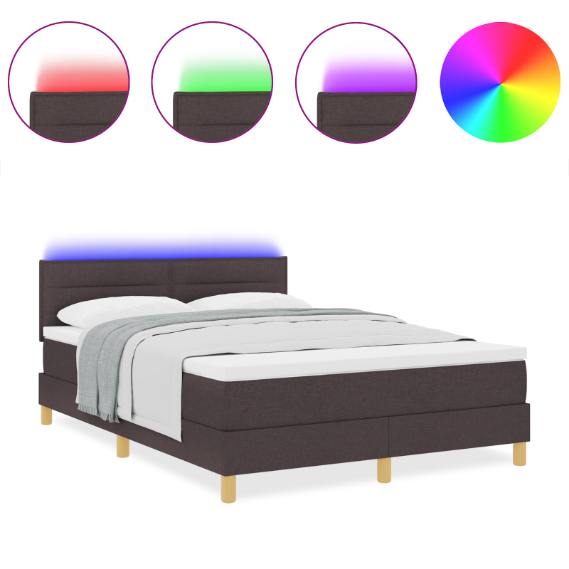 Boxspringbett mit Matratze & LED Dunkelbraun 160x200 cm Stoff