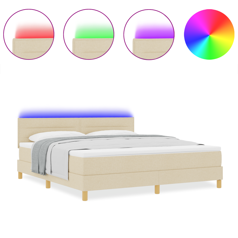 Boxspringbett mit Matratze & LED Creme 180x200 cm Stoff