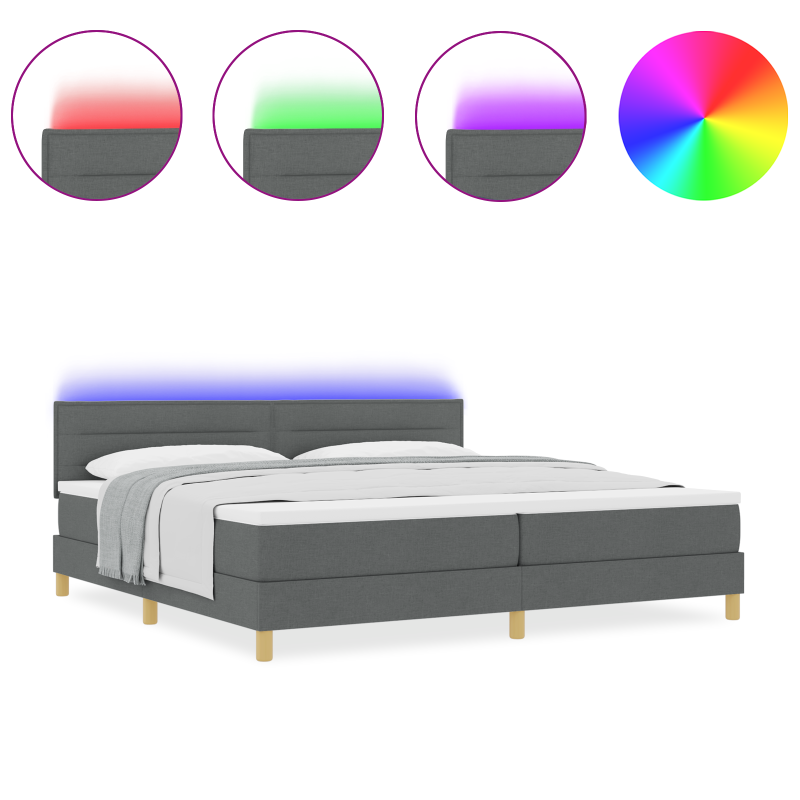 Boxspringbett mit Matratze & LED Dunkelgrau 200x200 cm Stoff