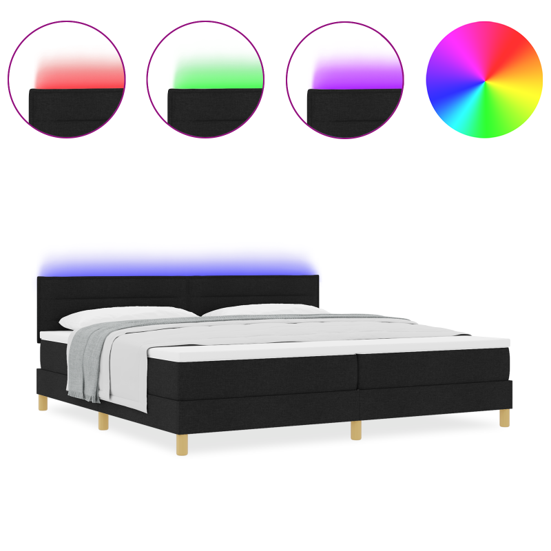 Boxspringbett mit Matratze & LED Schwarz 200x200 cm Stoff