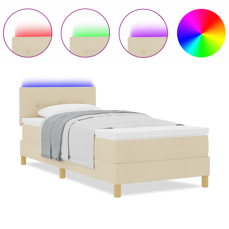 Boxspringbett mit Matratze & LED Creme 80x200 cm Stoff
