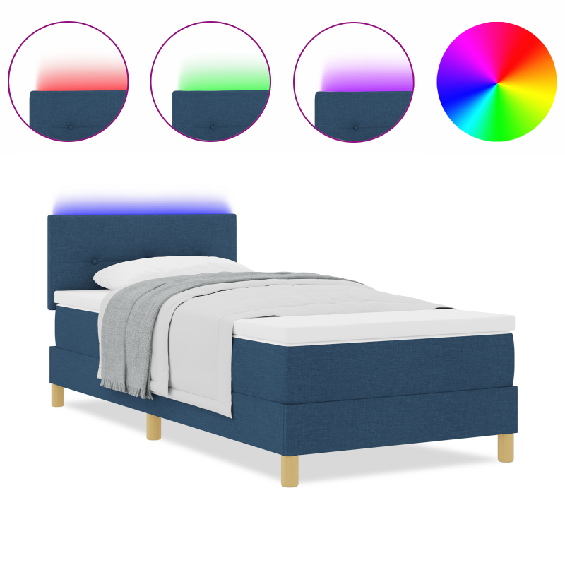 Boxspringbett mit Matratze & LED Blau 80x200 cm Stoff