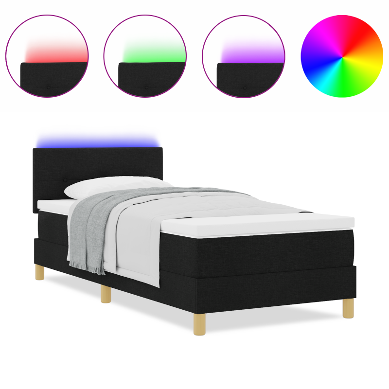 Boxspringbett mit Matratze & LED Schwarz 90x190 cm Stoff