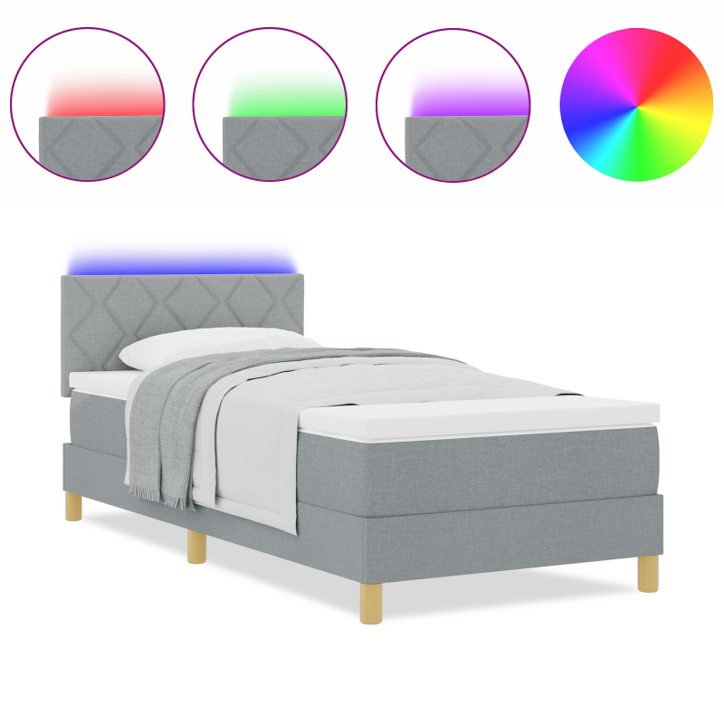Boxspringbett mit Matratze & LED Licht Grau 100x200 cm Stoff