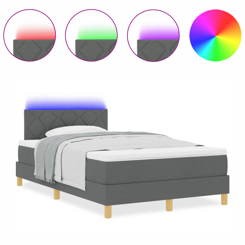 Boxspringbett mit Matratze & LED Dunkelgrau 120x190 cm Stoff