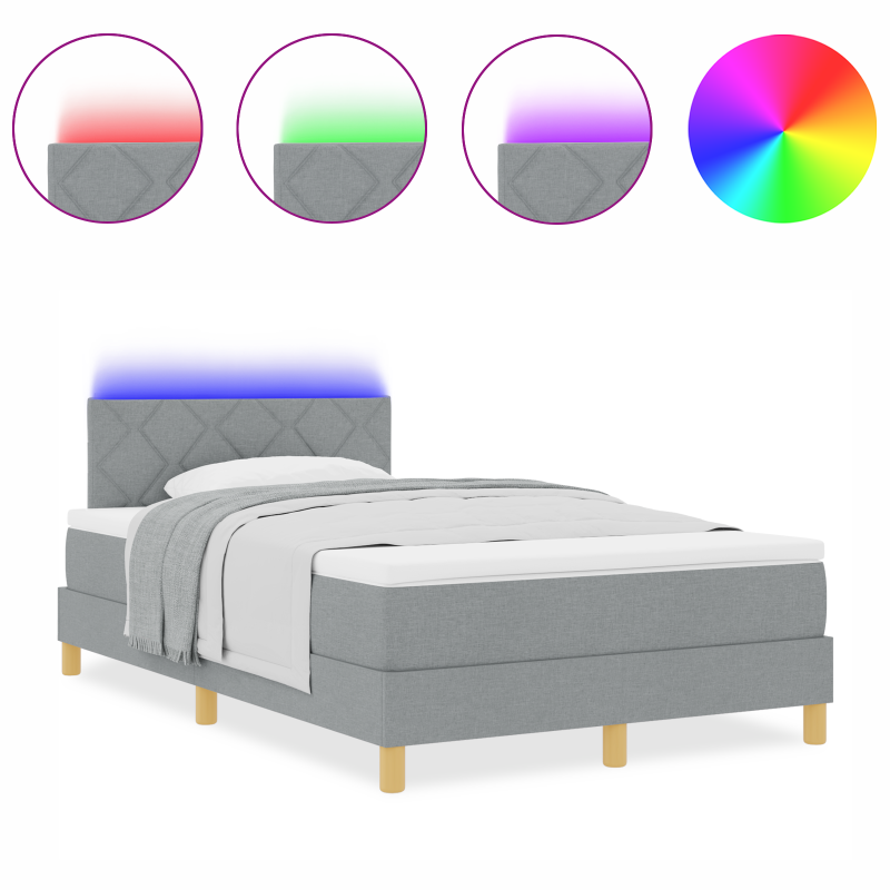 Boxspringbett mit Matratze & LED hellgrau 120x200 cm Stoff