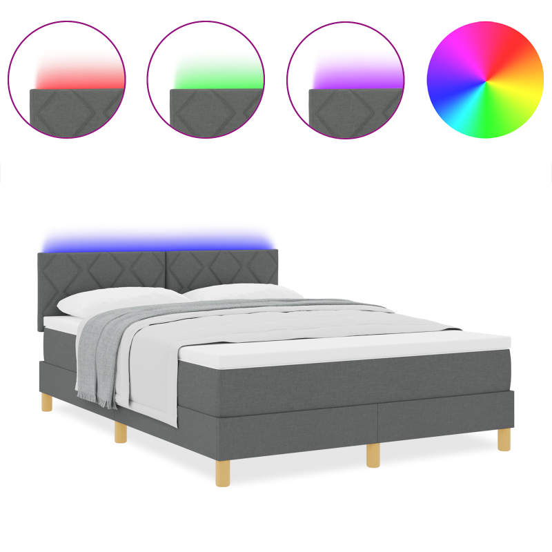 Boxspringbett mit Matratze & LED Dunkelgrau 140x200 cm Stoff