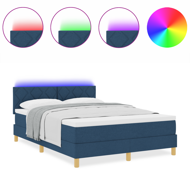 Boxspringbett mit Matratze & LED Blau 140x200 cm Stoff
