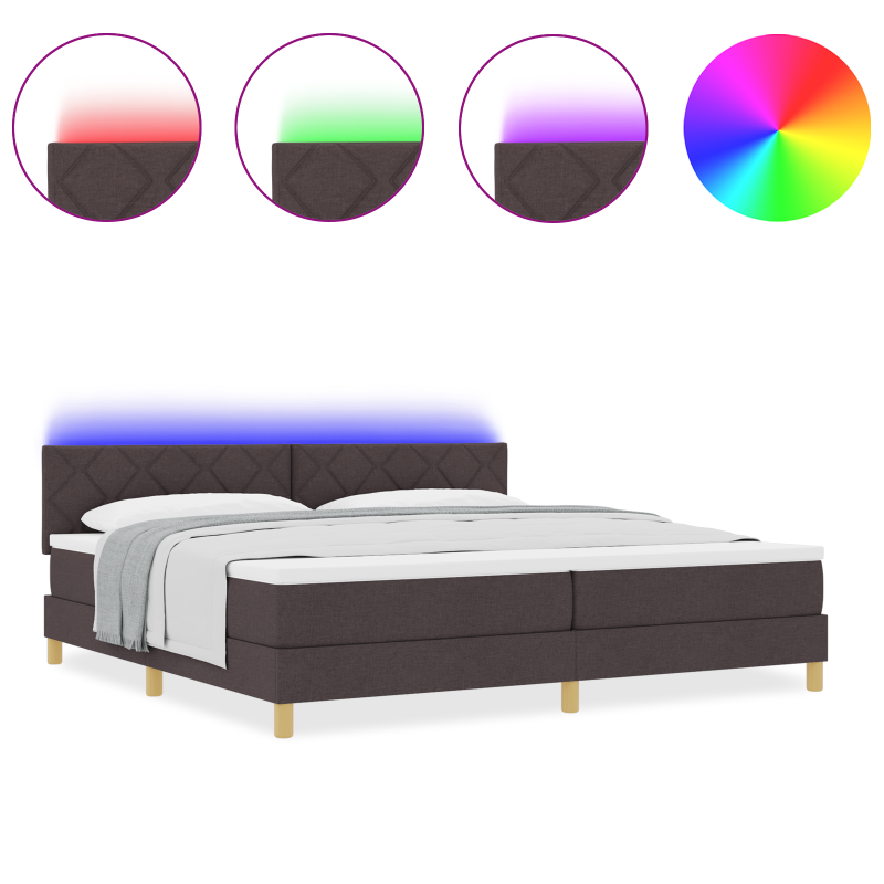 Boxspringbett mit Matratze & LED Dunkelbraun 200x200 cm Stoff