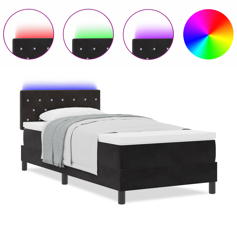 Boxspringbett mit Matratze & LED Schwarz 90x190 cm Samt