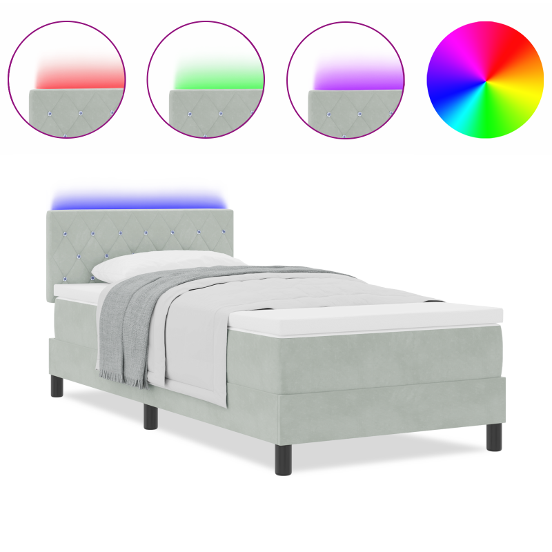 Boxspringbett mit Matratze & LED Licht Grau 90x200 cm Samt