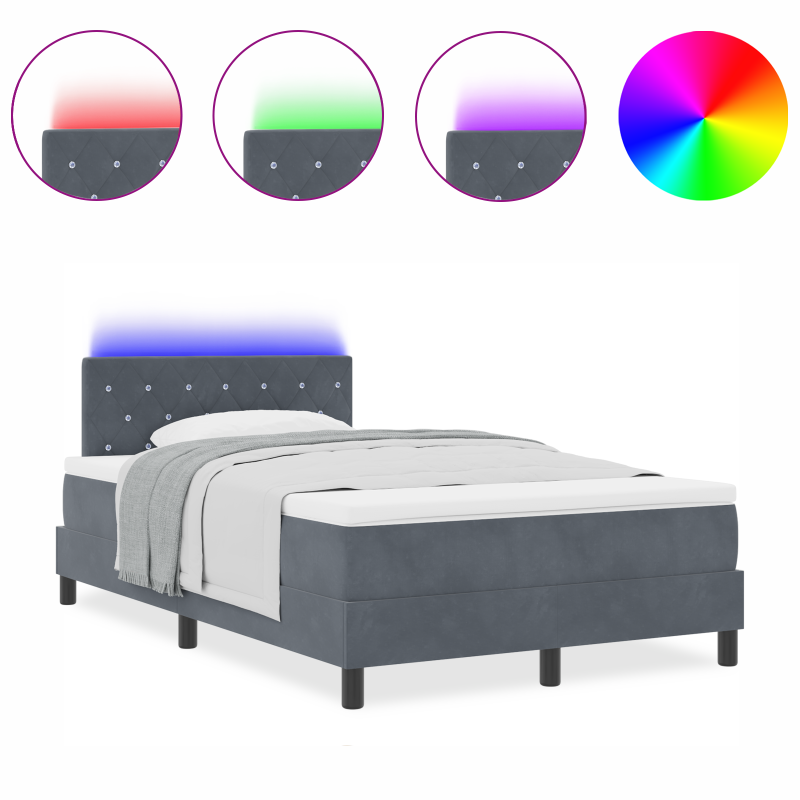 Boxspringbett mit Matratze & LED Dunkelgrau 120x190 cm Samt