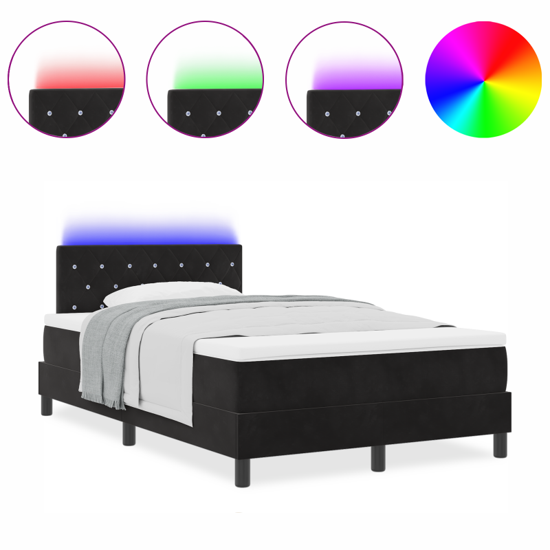 Boxspringbett mit Matratze & LED Schwarz 120x200 cm Velours