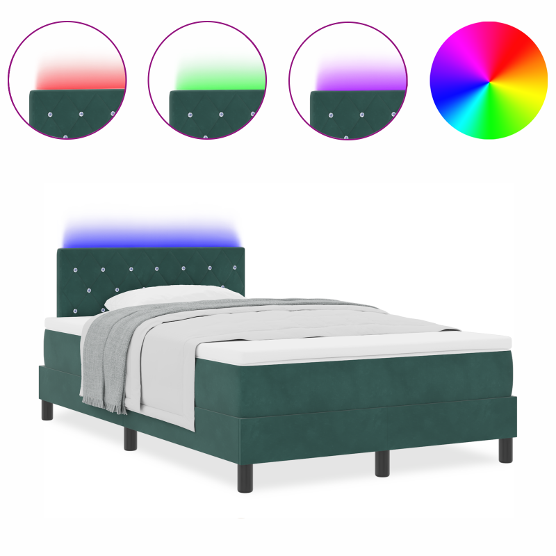 Boxspringbett mit Matratze & LED Dunkelgrün 120x200 cm Samt