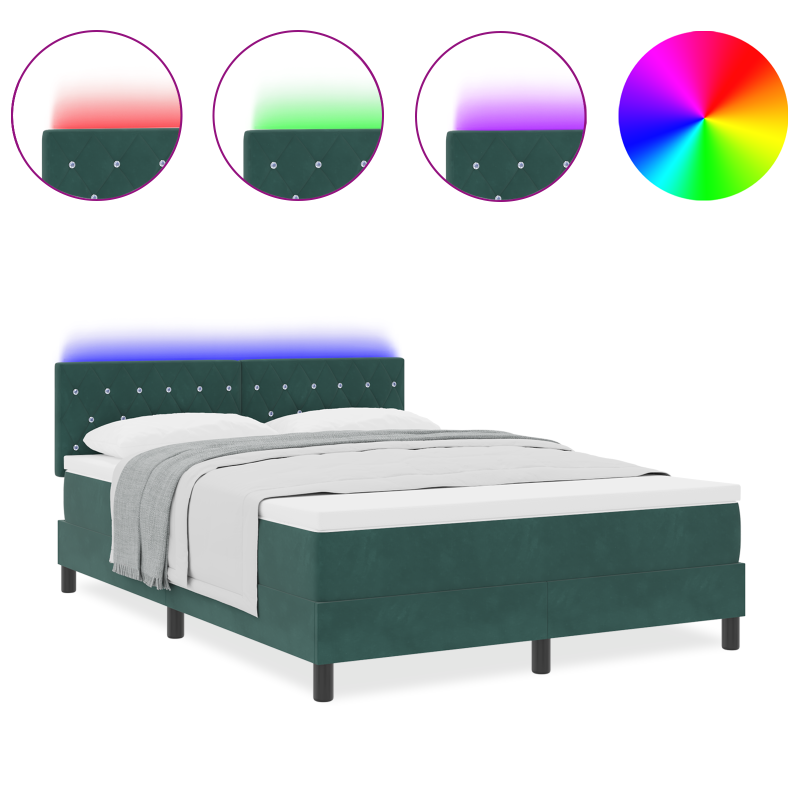 Boxspringbett mit Matratze & LED Dunkelgrün 140x190 cm Samt