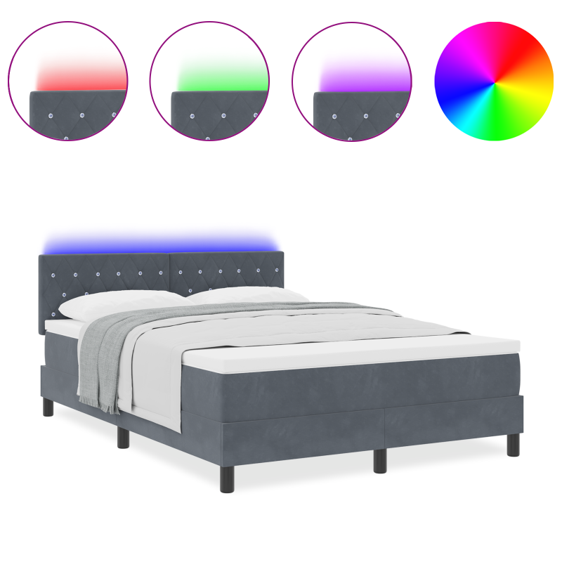 Boxspringbett mit Matratze & LED Dunkelgrau 160x200 cm Samt