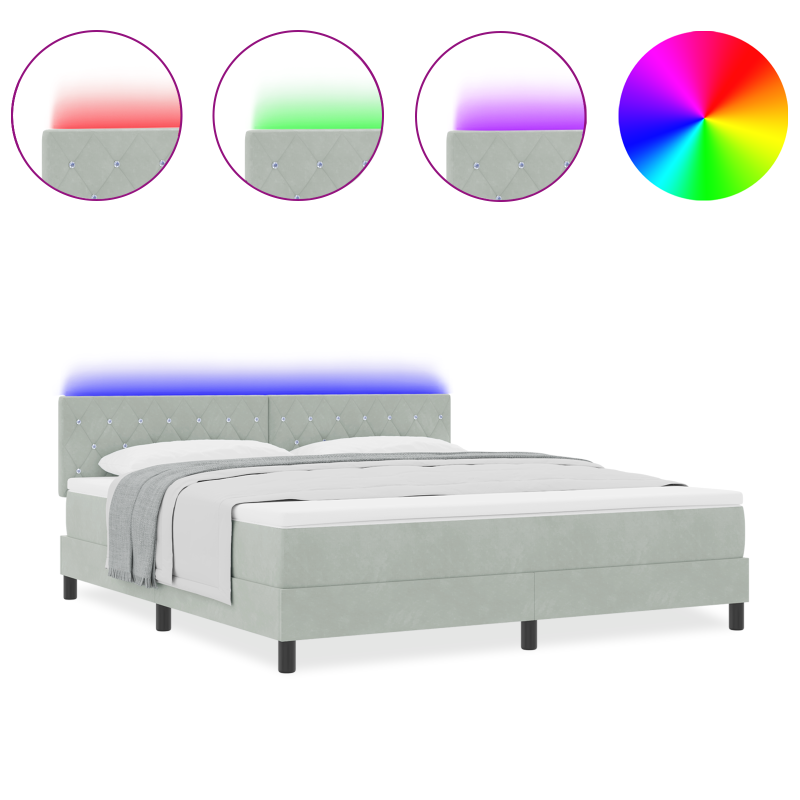 Boxspringbett mit Matratze & LED Licht Grau 180x200 cm Samt