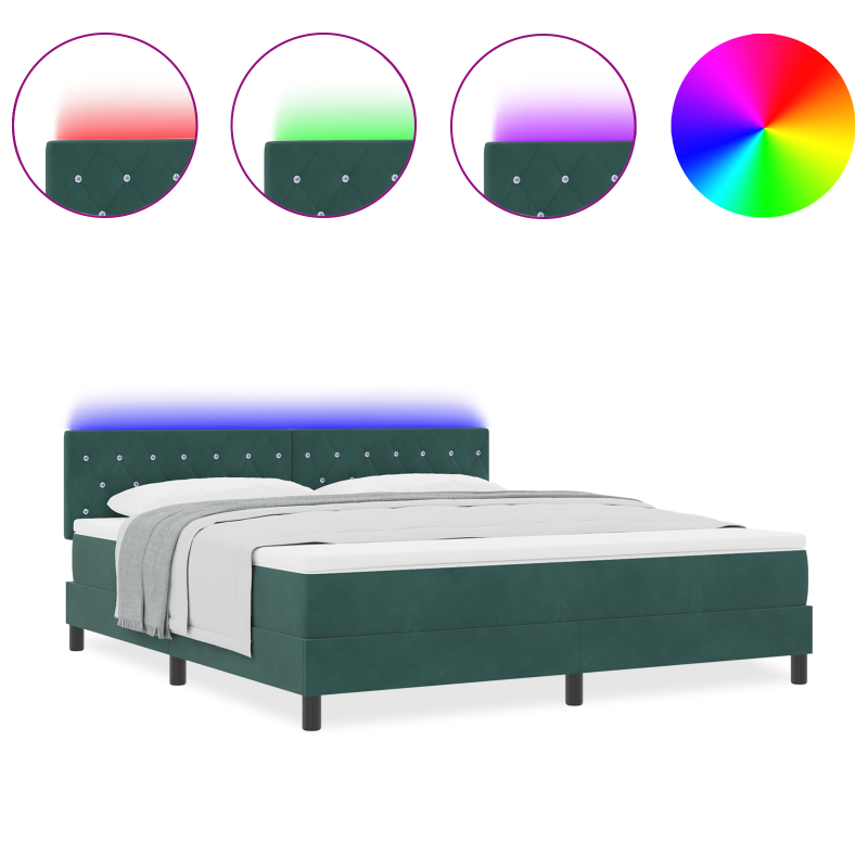 Boxspringbett mit Matratze & LED Dunkelgrün 180x200 cm Samt