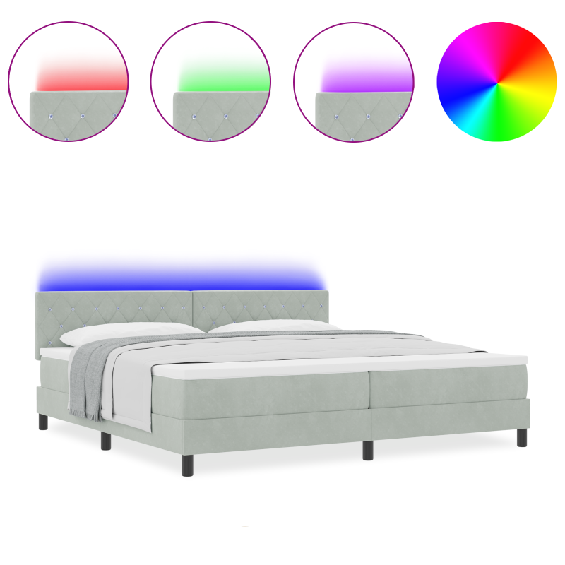 Boxspringbett mit Matratze & LED Licht Hellgrau 200x200 cm Velvet