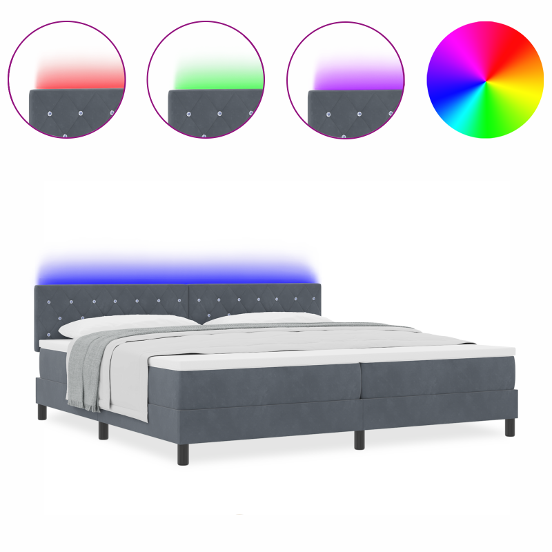 Boxspringbett mit Matratze & LED Dunkelgrau 200x200 cm Samt