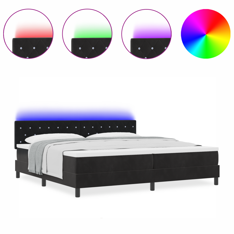 Boxspringbett mit Matratze & LED Schwarz 200x200 cm Samt