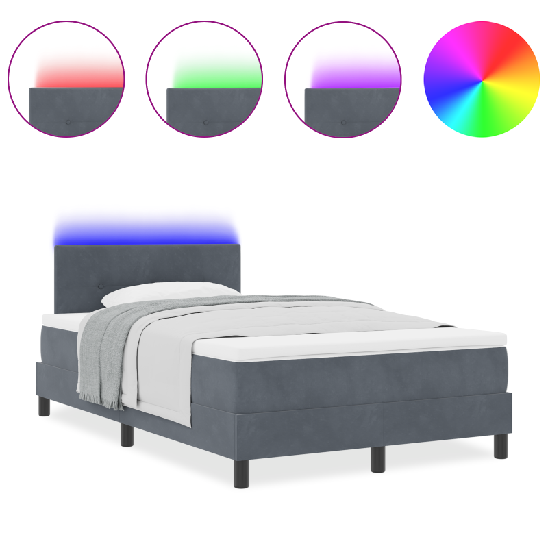 Boxspringbett mit Matratze & LED Dunkelgrau 120x190 cm Samt