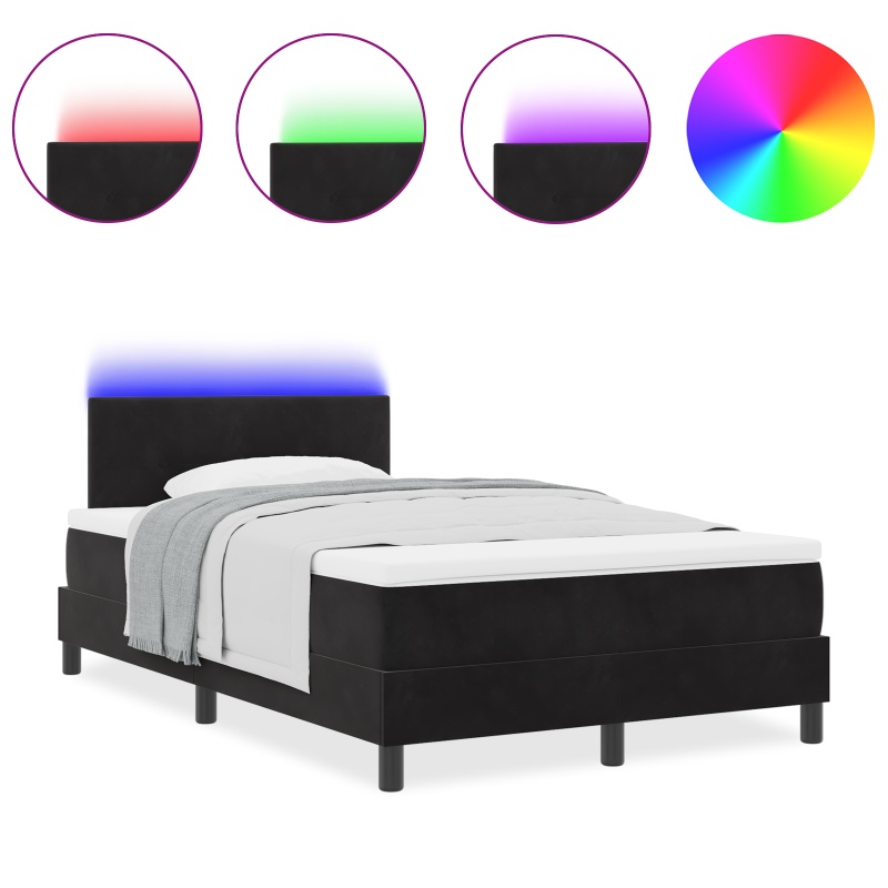 Boxspringbett mit Matratze & LED Schwarz 120x190 cm Samt