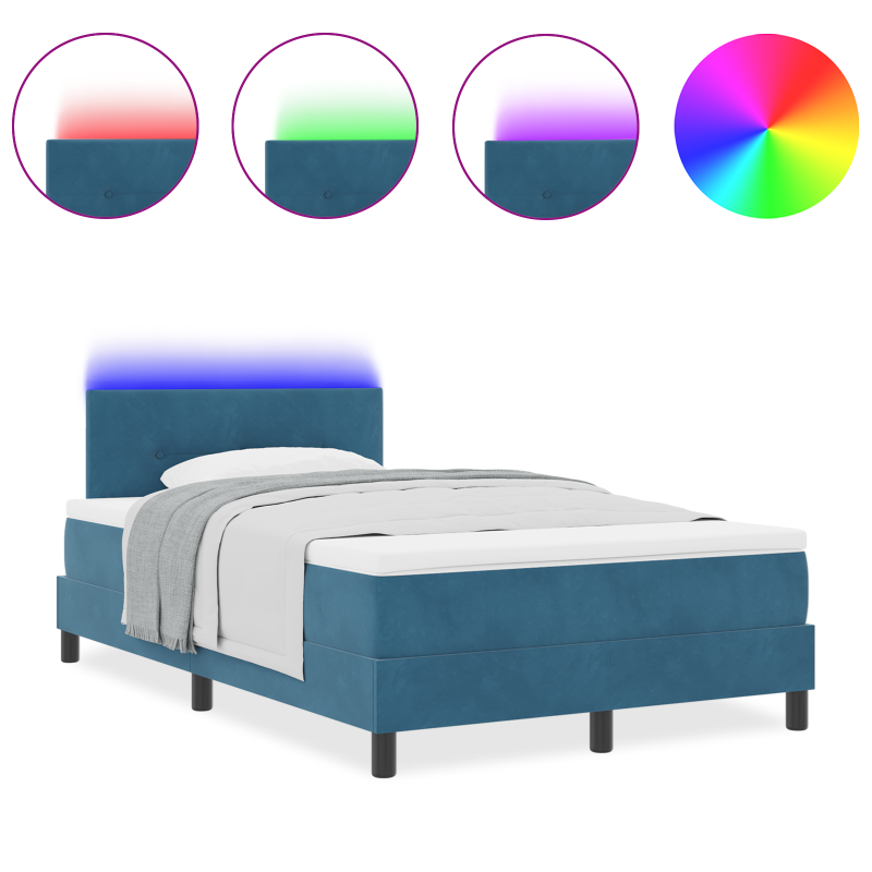 Boxspringbett mit Matratze & LED Dunkelblau 120 x 190 cm Samt
