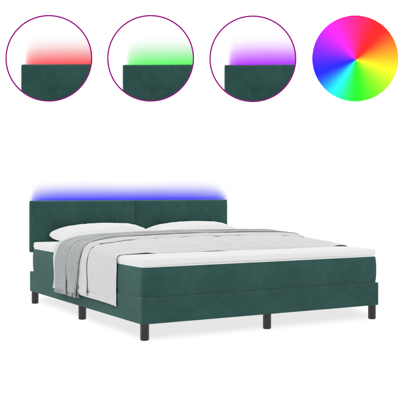 Boxspringbett mit Matratze & LED Dunkelgrün 180x200 cm Samt