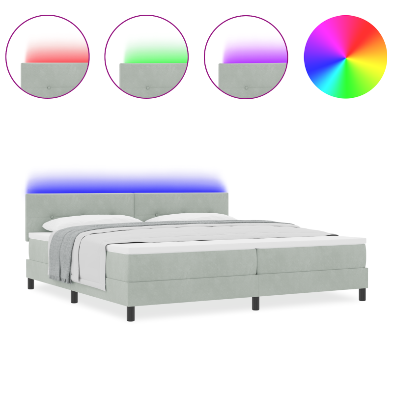 Boxspringbett mit Matratze & LED Licht Grau 200x200 cm Velvet
