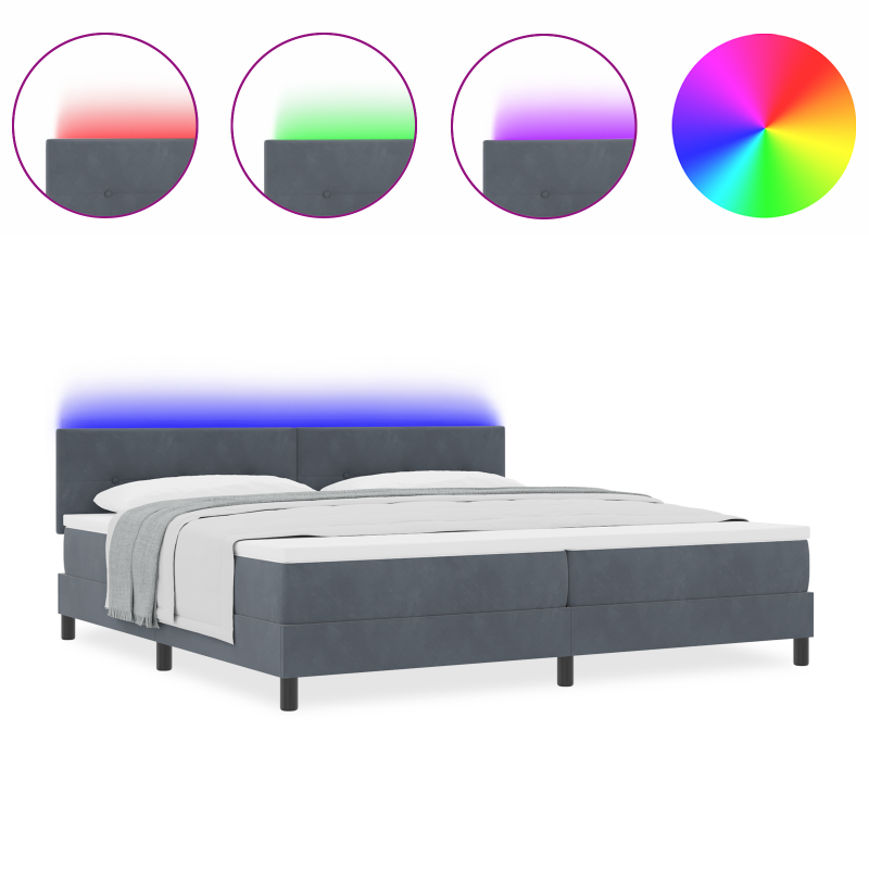 Boxspringbett mit Matratze & LED Dunkelgrau 200x200 cm Samt
