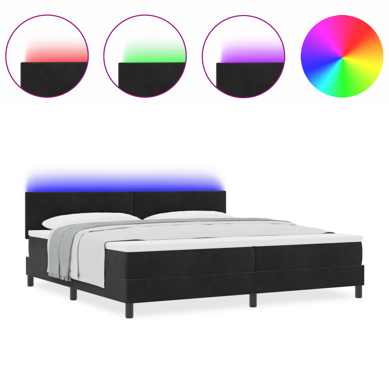 Boxspringbett mit Matratze & LED Schwarz 200x200 cm Samt