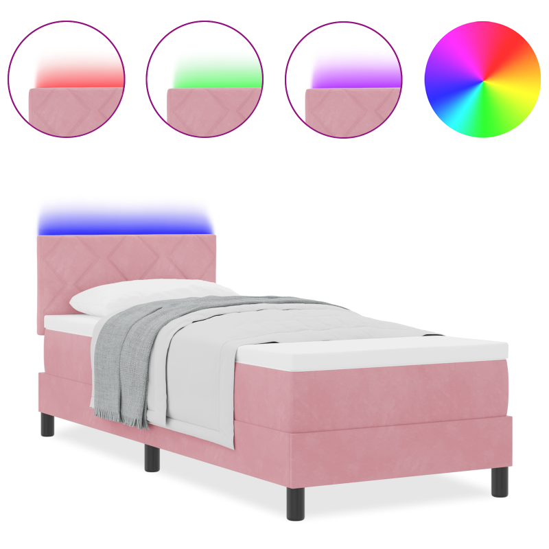 Boxspringbett mit Matratze & LED Pink 80x200 cm Samt