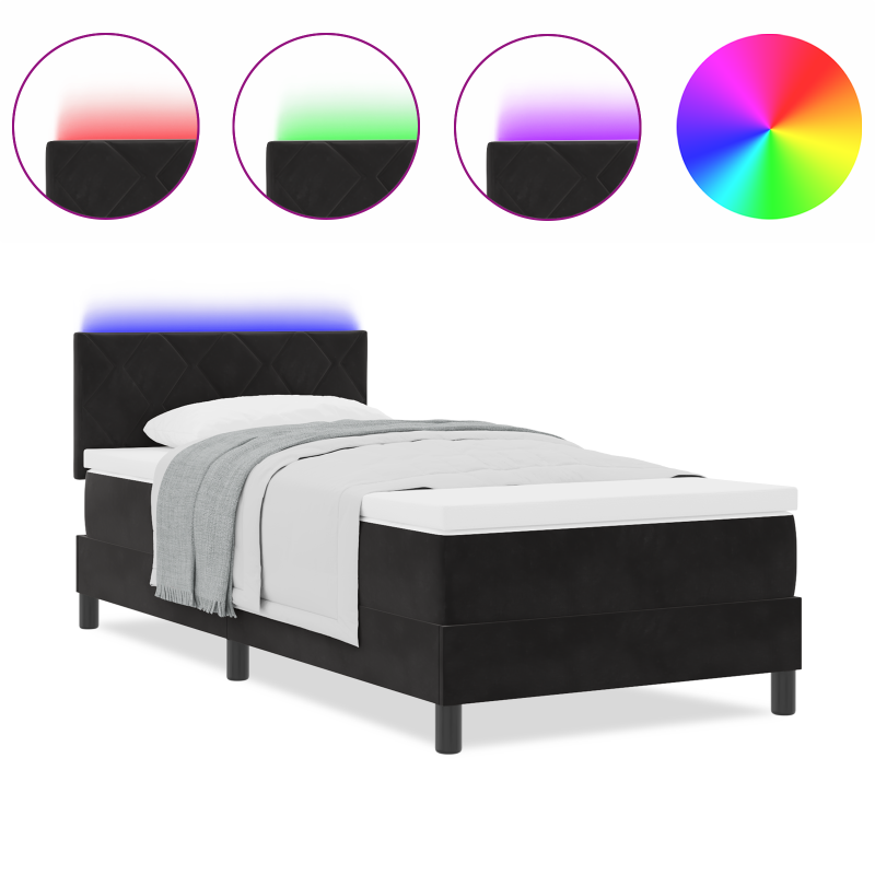 Boxspringbett mit Matratze und LED Schwarz 90x190 cm Samt