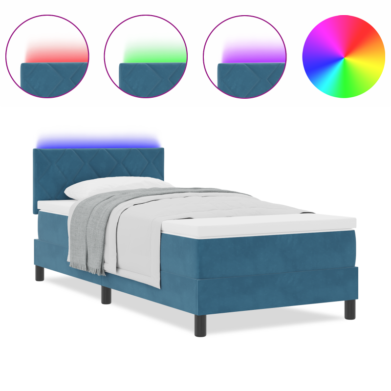 Boxspringbett mit Matratze & LED Dunkelblau 90x190 cm Samt