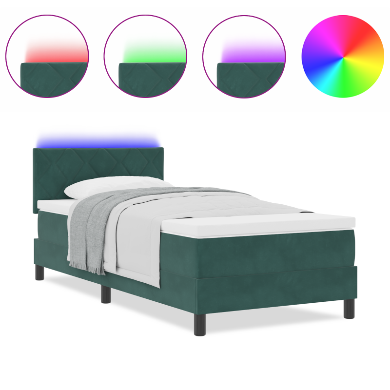 Boxspringbett mit Matratze & LED Dunkelgrün 100x200 cm Samt