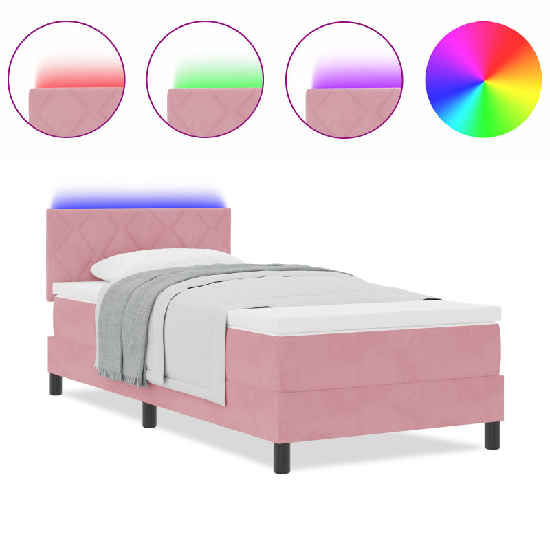 Boxspringbett mit Matratze & LED Rosa 100x200 cm Samt