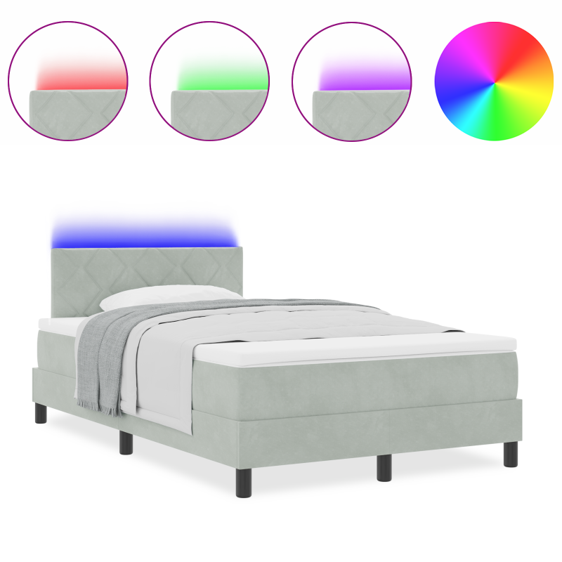 Boxspringbett mit Matratze & LED Licht Grau 120x190 cm Samt